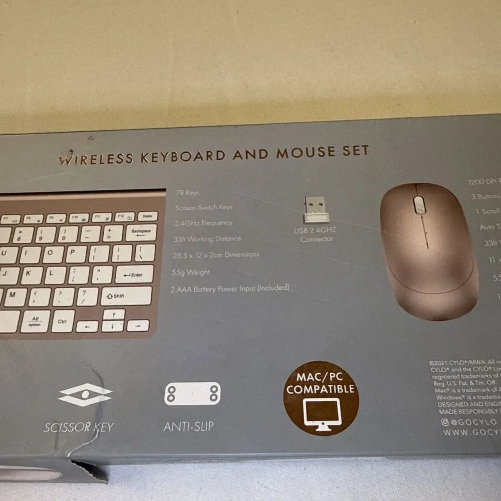 Cylo Wireless Touch Keyboard and Mouse Set Plug & Play Brand-new Open ‎ , Silver